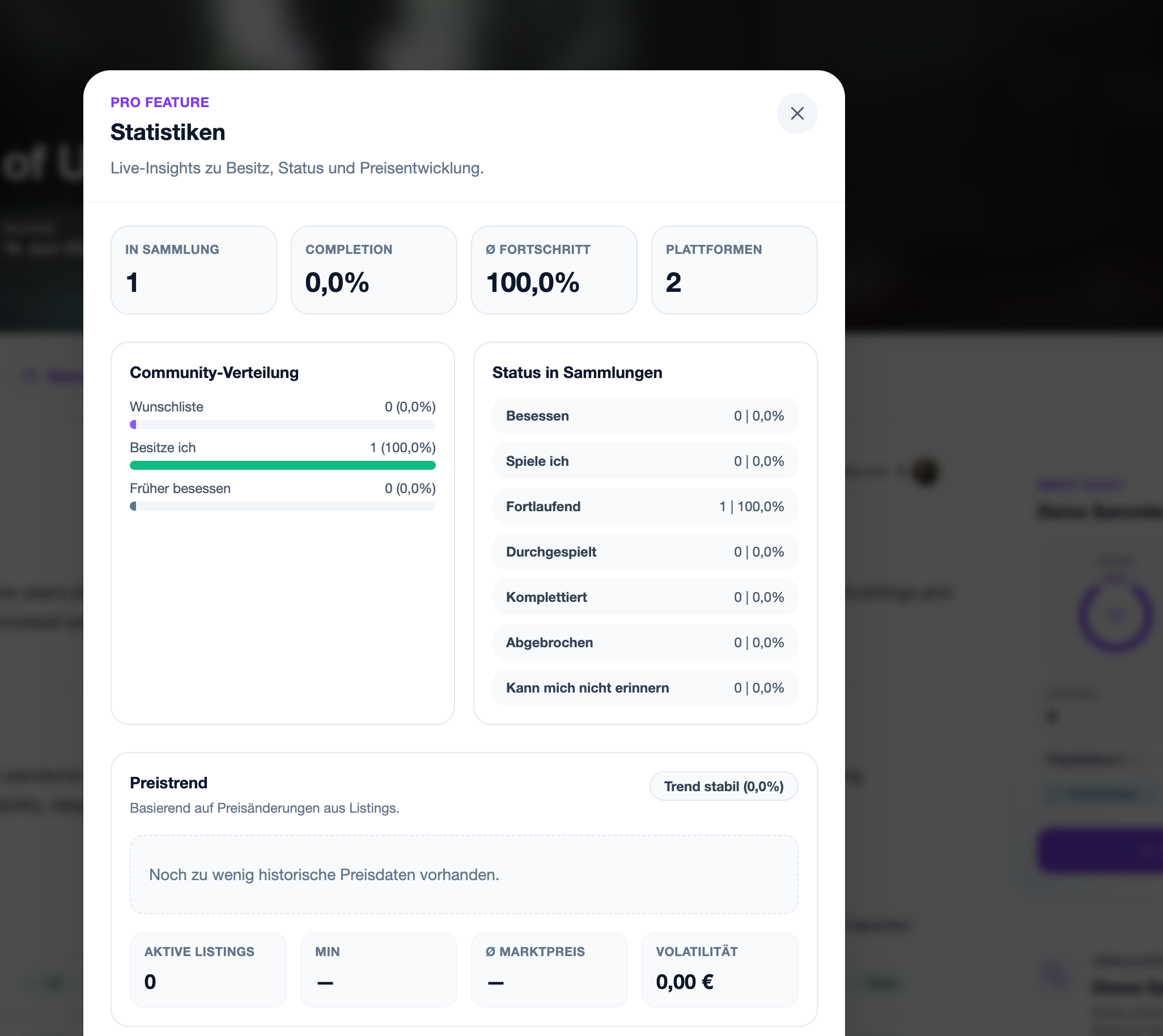 Statistiken und Preistrends Preview